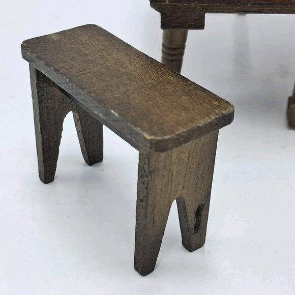 Miniature Grand Piano & Bench Walnut Furniture Doll House Vintage Wooden - Picture 4 of 14